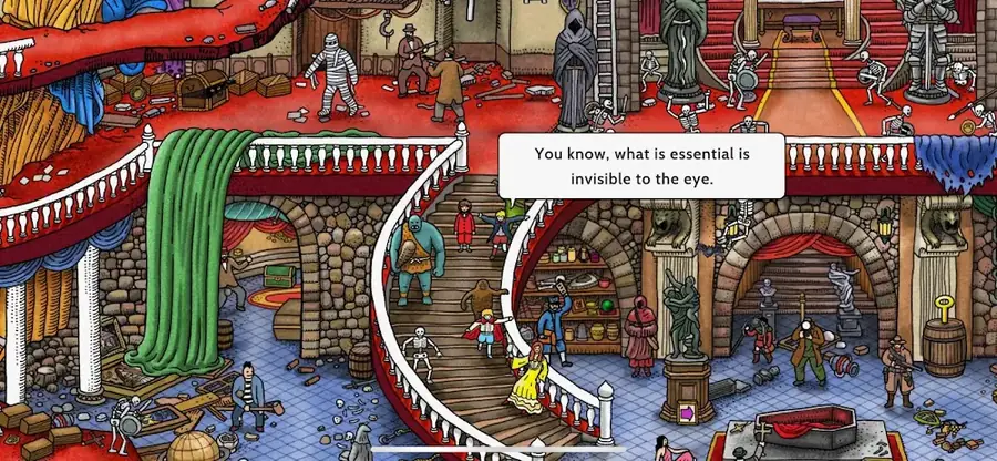 Illustrated city maze scene from Labyrinth City