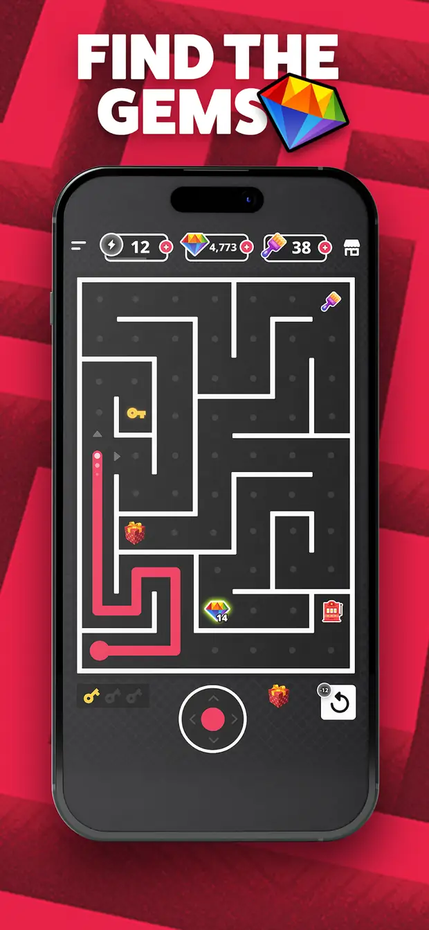 Maze Craze gameplay shown on a phone with a gem objective