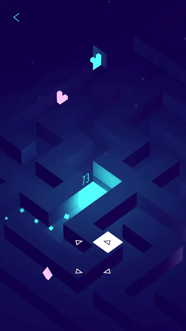 Teal lit passage and the rolling cube in Maze Dungeon