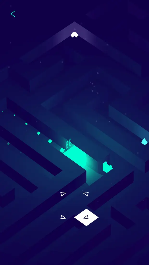 Cube rolling through a dark isometric corridor in Maze Dungeon